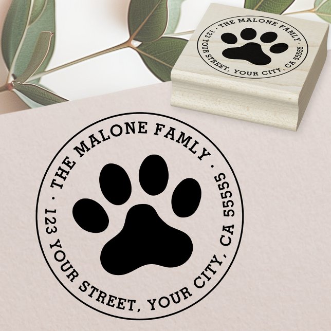 Pet Pat print returadress frimärke Stämpel (Pet paw print return address rubber stamp)