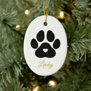 Pet Paw Print Personlig Guld Pet Namn Photo Julgransprydnad Keramik