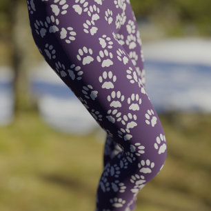 Pet Paw Skriv ut Lila för Mönster och Grått Leggin Leggings