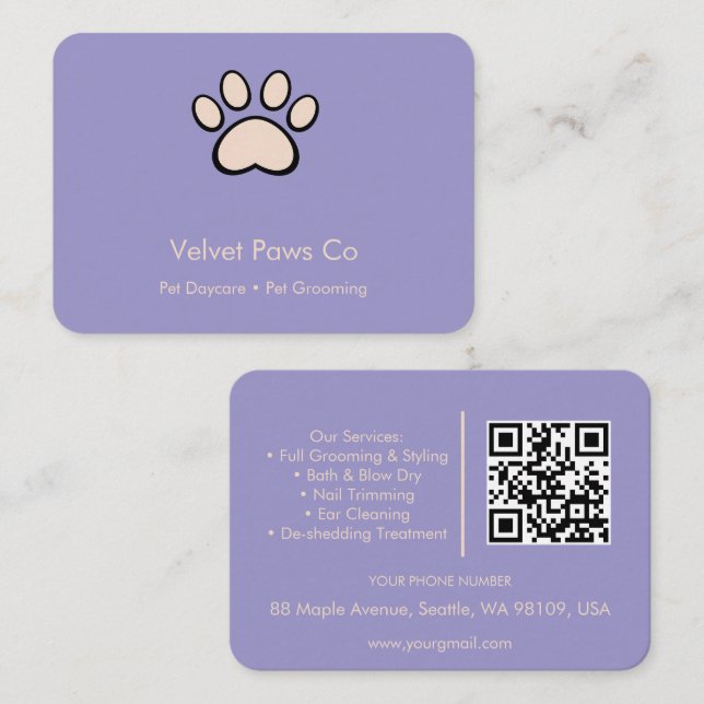 Pet Paws Grooming Anpassningsbar Minimal Multifunk Visitkort (Fram/baksida)