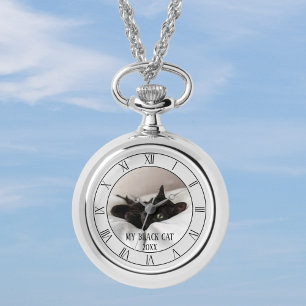 Pet Photo Black Cat Namn Necklace Watch Armbandsur