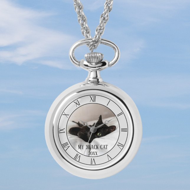 Pet Photo Black Cat Namn Necklace Watch Armbandsur (Upload a photo of your best friend and add their name (or yours))
