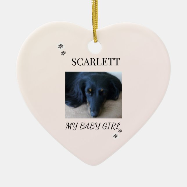 Pet Photo Blush Design with Holiday Paw Prints Julgransprydnad Keramik (Framsidan)