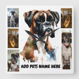 Pet Photo Boxer Personalize Fyrkantig Klocka