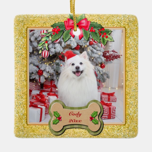 Pet Photo Christmas, Keepsake for Dog Lovers Julgransprydnad Keramik (Framsida)