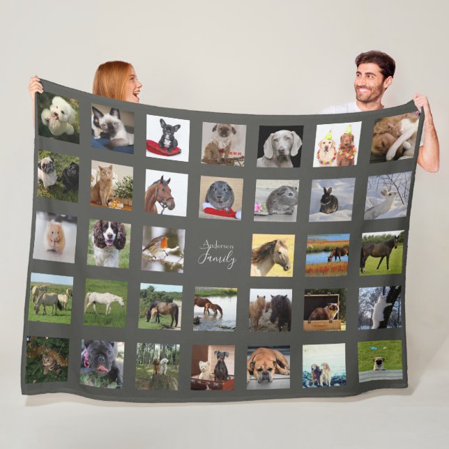 PET Photo Collage Blanket - Keepsak/Memorial Grått Fleecefilt (På plats)