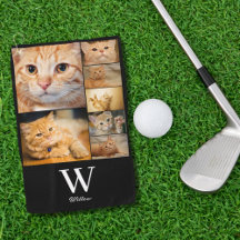 Pet Photo Collage Monogram Namn Golf Towel
