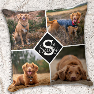 Pet Photo Collage Monogram Namn Hund älskare Kudde