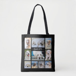 Pet Photo Collage Namn Black Modern Snyggt Hund Tygkasse