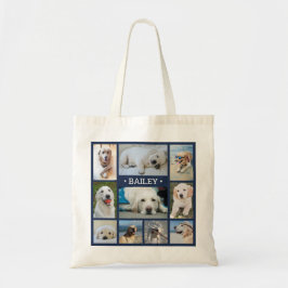 Pet Photo Collage Navy Blue Modern Hund Cat Namn Tygkasse