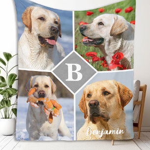 Pet Photo Collage Personlig Monogram Hund Fleecefilt
