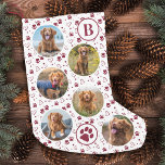 Pet Photo Collage Red Tass avtryck Mönster Hund Liten Julstrumpa<br><div class="desc">Dekorera ditt hem och spola bort ditt favoritsällskapsdjur med den här toppen söta anpassningsbarnas fotokollage och christmas-lagring i monogram med tass avtryck och hjärtan. 12 foton, 6 på vardera sidan, för alla dina år favoritfoton och minnen. Du kan göra ett foto för att fira varje månad på året, eller bara...</div>