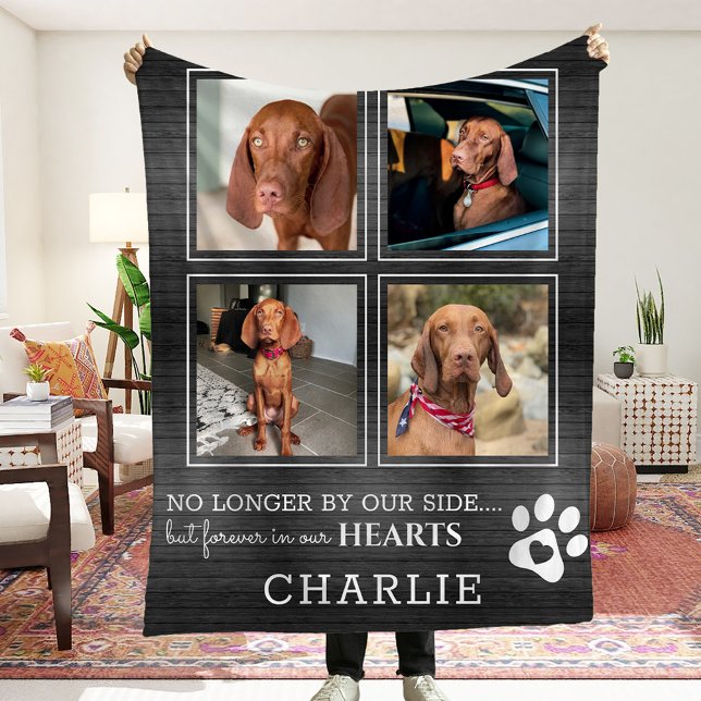 Pet Photo Collage & Sympathy Quote Rustic Hund/Cat Fleecefilt (Skapare uppladdad)