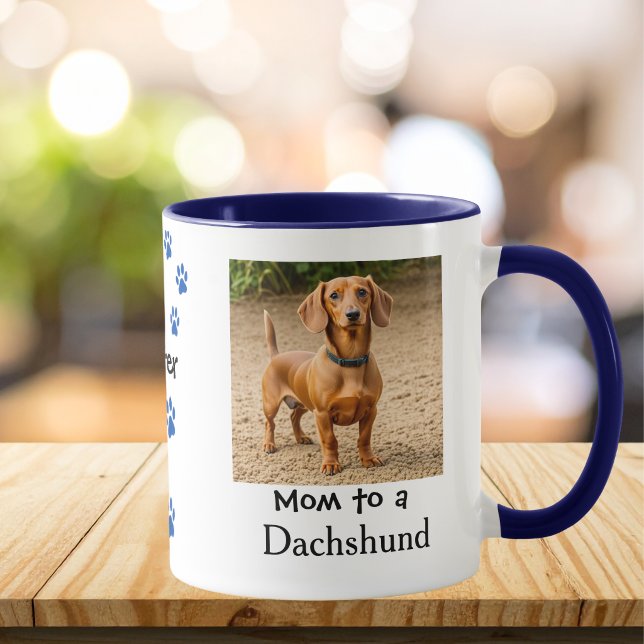Pet Photo Dachshund Paw Blue Personalize Mugg ( Front of mug,  your dogs photo, change the wording ,if you so choose,)