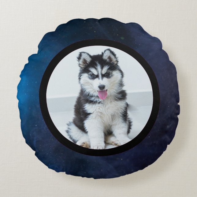 Pet photo - dark blue rund kudde (Framsidan)