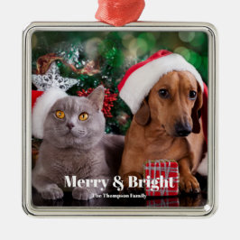 Pet Photo Family Namn Merry och Bright Julgransprydnad Metall