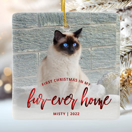 Pet Photo First Christmas Forever Home Red Julgransprydnad Keramik