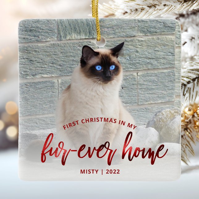 Pet Photo First Christmas Forever Home Red Julgransprydnad Keramik (Skapare uppladdad)