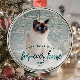 Pet Photo First jul Forever Home Teal Grönt Julgransprydnad Metall