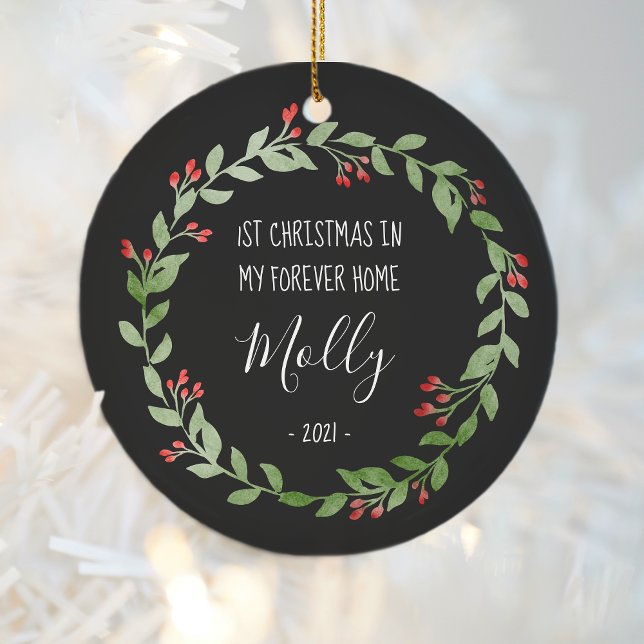 Pet Photo First jul i New Home Black White Julgransprydnad Keramik (Skapare uppladdad)