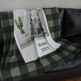 Pet Photo Grönt Black Buffalo Check Fleece Blanket