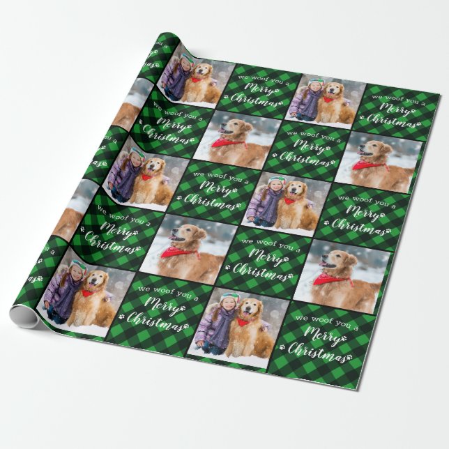 Pet Photo Grönt Buffalo Play Woof God jul Presentpapper (Utrullad)