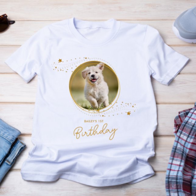 Pet Photo Guld Stars Hund Birthday Personlig T Shirt (Skapare uppladdad)