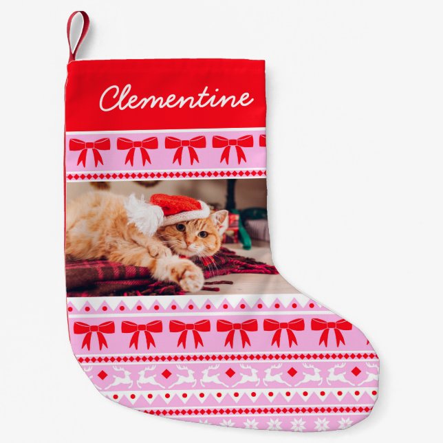 Pet Photo jul Faux Sticka Sweater med Namn Liten Julstrumpa (Framsidan)