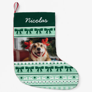 Pet Photo jul Faux Sticka Sweater med Namn Liten Julstrumpa