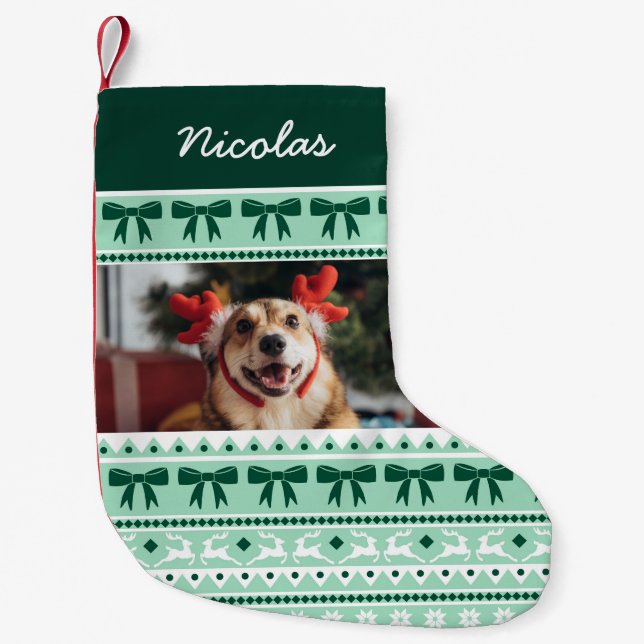 Pet Photo jul Faux Sticka Sweater med Namn Liten Julstrumpa (Framsidan)