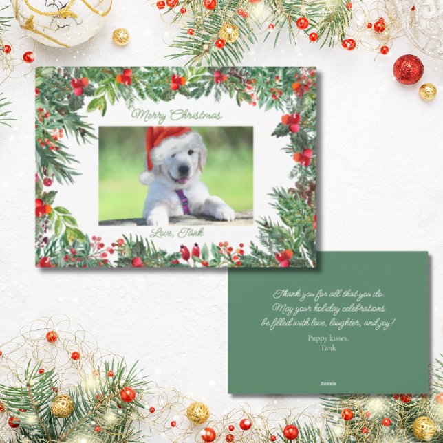Pet Photo jul Julhälsningar Julkort (A cute customizable pet photo card to send to loved ones, your favorite veterinarian, or pet sitter.)