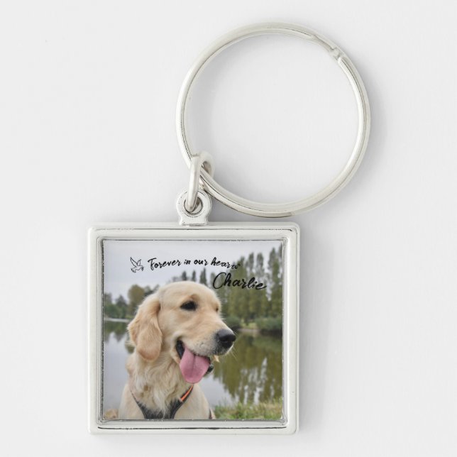 Pet Photo Keepsak Memorial Gift Fyrkantig Silverfärgad Nyckelring (Framsidan)
