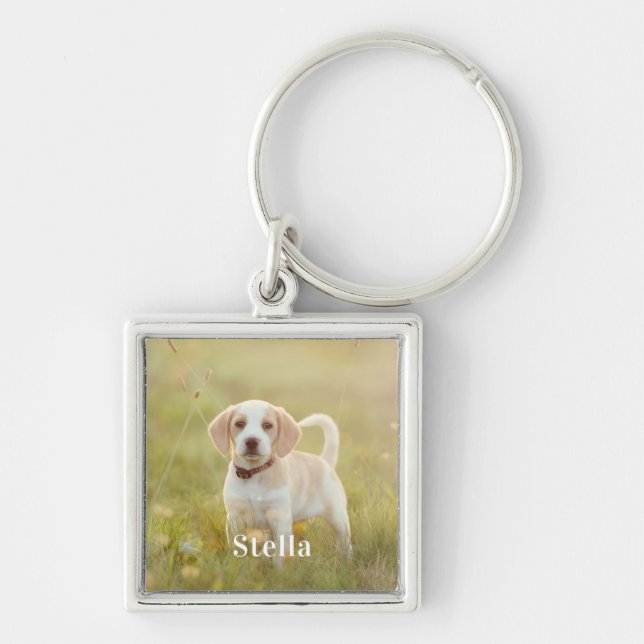Pet Photo Keychain Personalized Pet Photo Dog Love Fyrkantig Silverfärgad Nyckelring (Framsidan)