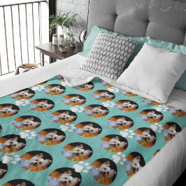 Pet Photo Light Teal w Paw Print Cute Modern Fleecefilt