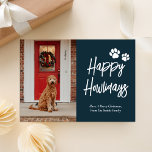 Pet Photo Lycklig Howlidays Blue Calligraphy Pet P Julkort<br><div class="desc">Lycklig Howlidays Blue Guld Calligraphy Pet Photo Helgdag Card. Skicka semesterhälsningar i anpassade och personlig till vänner,  kolleger och familj i enkla,  chic,  elegant och moderna fotodesignkort,  naturliga minimalistiska stil-kort! Under kalligrafin visas anpassningsbar hälsning-meddelandet i modern typografi.</div>
