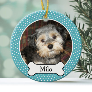 Pet Photo med Hund Bone - Dubbla Side Julgransprydnad Keramik