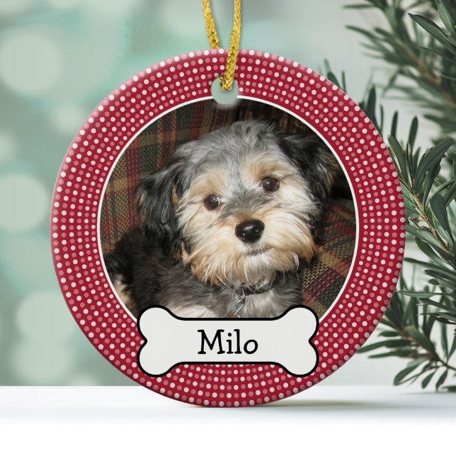 Pet Photo med Hund Bone - Dubbla Side Julgransprydnad Keramik (Personalized Christmas Photo Ornament)