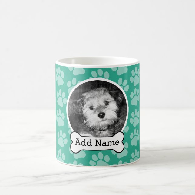 Pet Photo med Hund Bone och Tass avtryck Grönt Kaffemugg (Center)