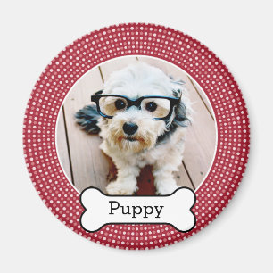 Pet Photo med Hund Bone - Red polka dots Magnet