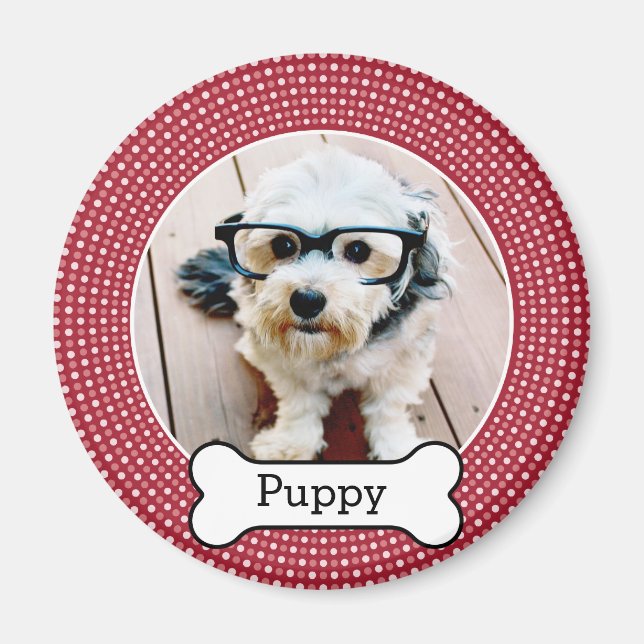 Pet Photo med Hund Bone - Red polka dots Magnet (Framsidan)