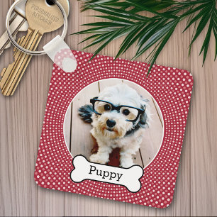 Pet Photo med Hund Bone - Red polka dots Nyckelring