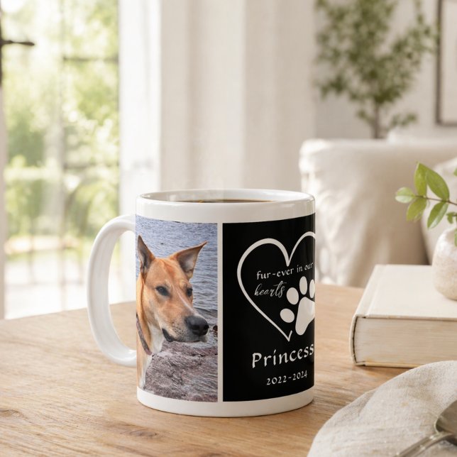 Pet Photo Memory Heart Black White Kaffemugg (Skapare uppladdad)