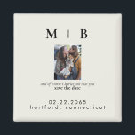 Pet Photo Monogram Cream Spara datumet Bröllop Magnet<br><div class="desc">Simple & Sleek Black med Cream Monogram Spara datumet. Bröllop. Förnamn och Efternamn. Ett par med husfoto. Husdjur som ingår i inbjudan. Magnet.</div>