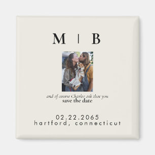 Pet Photo Monogram Cream Spara datumet Bröllop Magnet