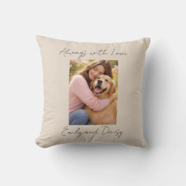 Pet Photo Name Text Throw Pillow Beige Love Always Kudde