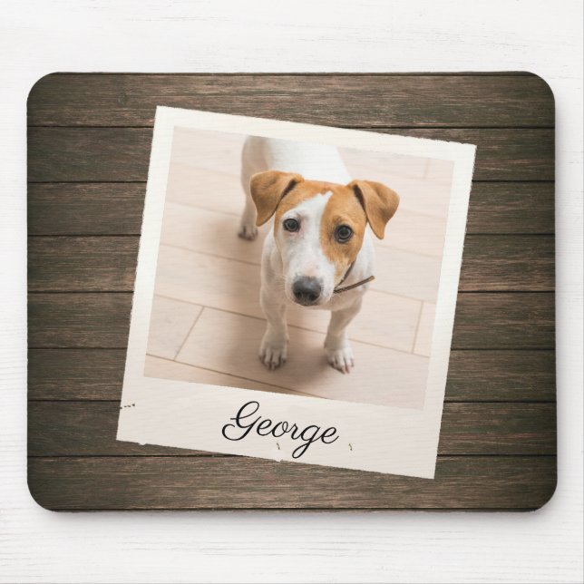 Pet Photo Ram Rustic Wood Personlig Musmatta (Framsidan)