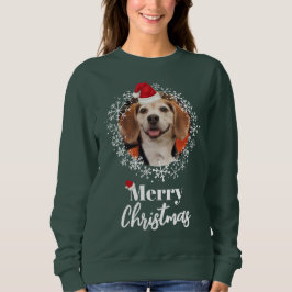 Pet Photo Red Santa Hat Mörk grönt jul T Shirt