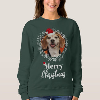 Pet Photo Red Santa Hat Mörk grönt jul T Shirt