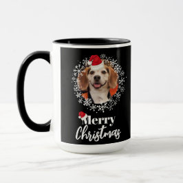 Pet Photo Red Santa Hat Snöflingor Black jul Mugg