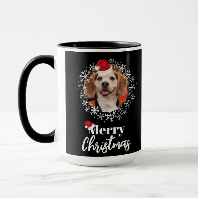 Pet Photo Red Santa Hat Snöflingor Black jul Mugg (Vänster)